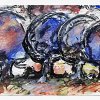 Morgenbäume - Aquarell, Gouache, Kreide - 12 x 32 cm - 2001
